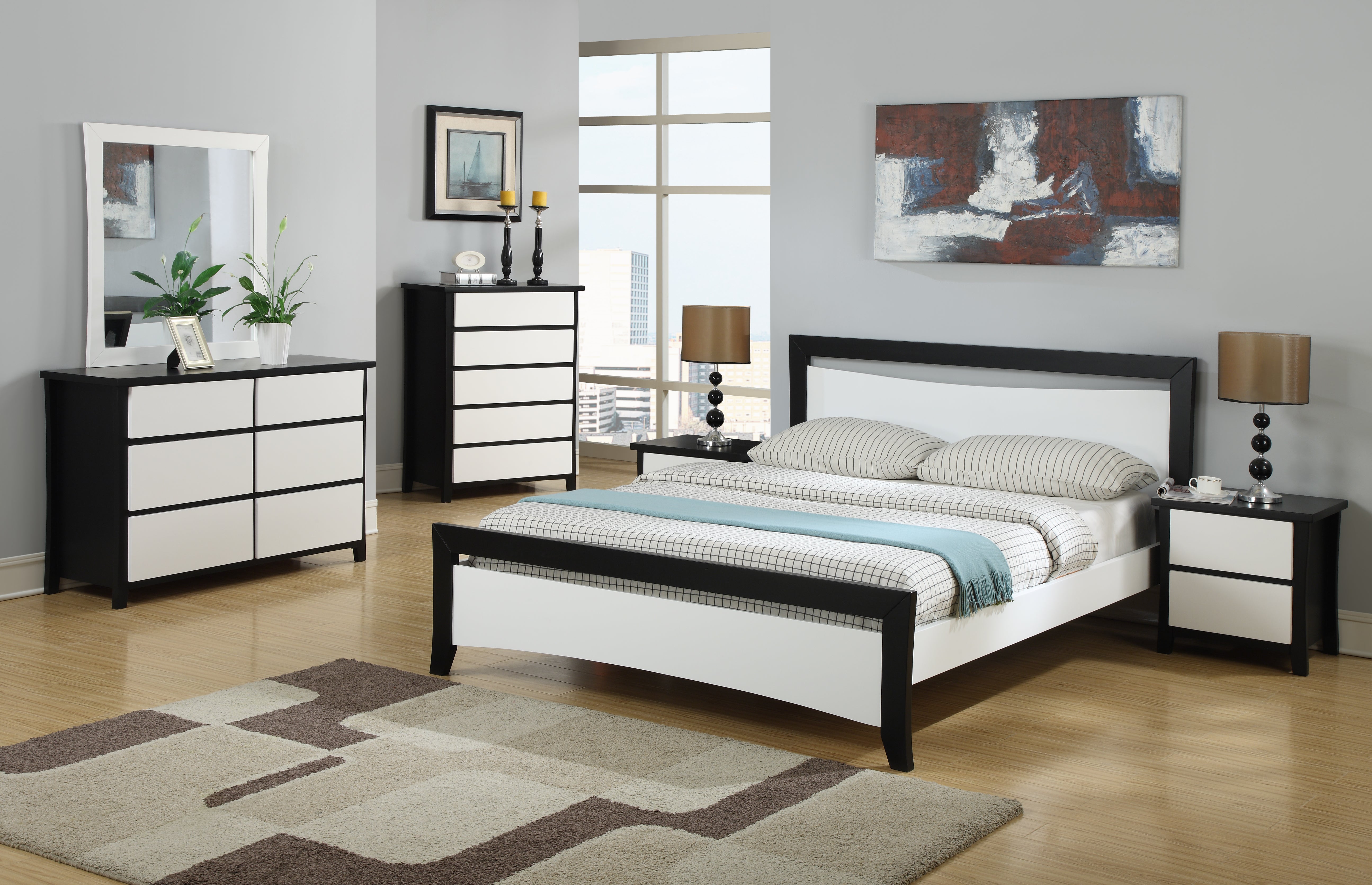 Perry Style 4PCS Black and White Bedroom Suite