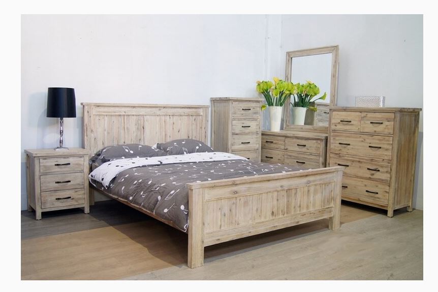 Willie Solid Wood Bedroom Suite, Bed, Bedside, Tall Boy, Dressing Table by Sri Furniture