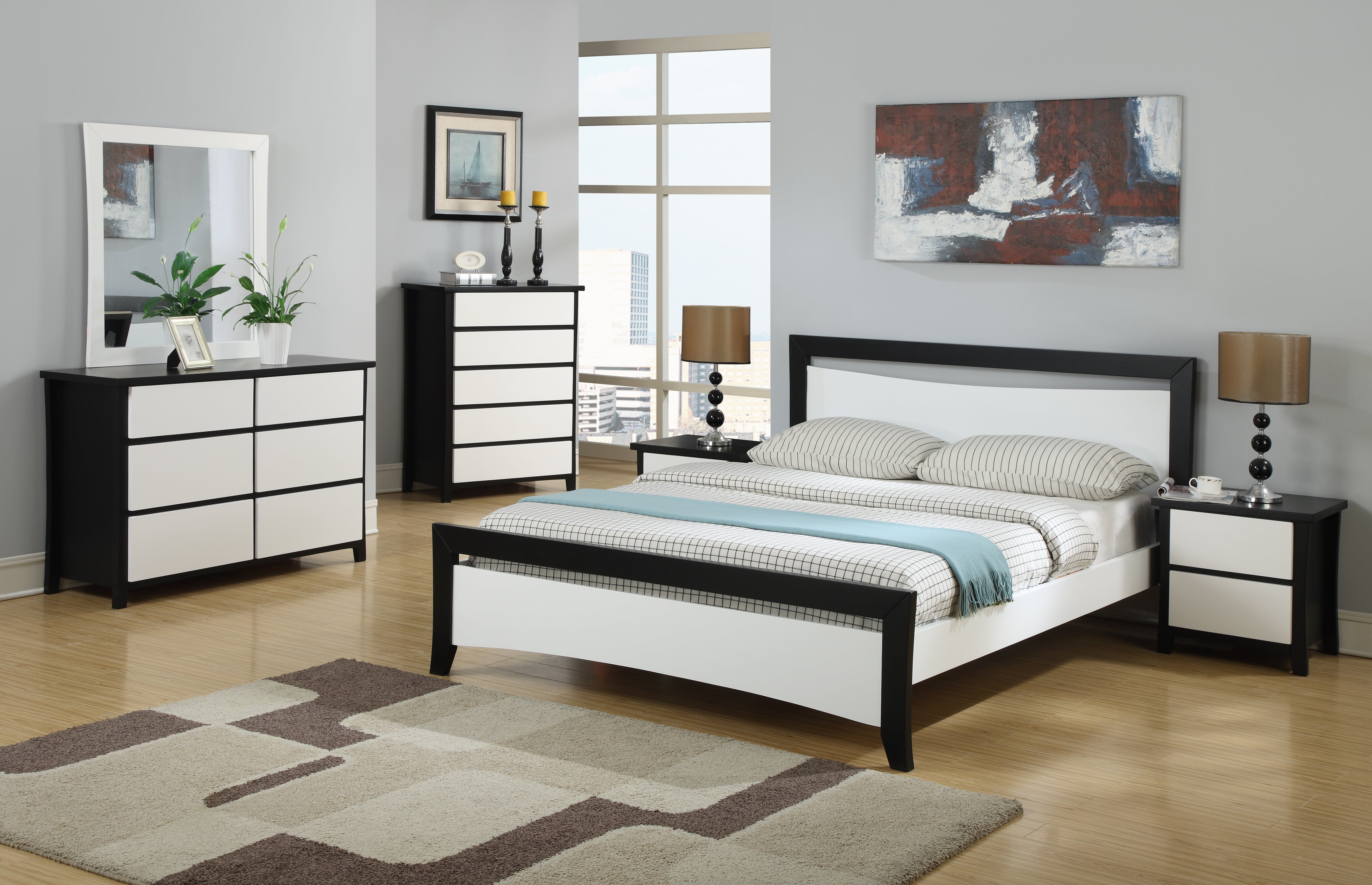 Perry Style 4PCS  Black and White Bedroom Suite