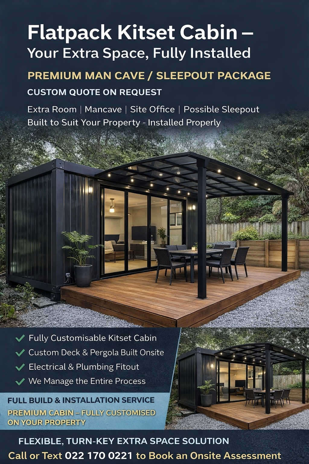 6 x 3 Flatpack Kitset – Additional Room – Sleepout – Pergola – Deck Full Installation Service Package