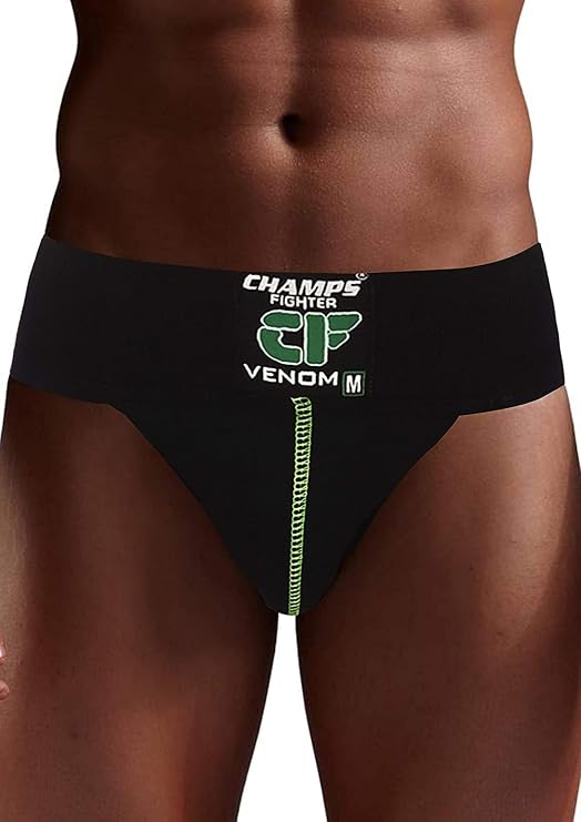 NAS Venom Athletic Jockstrap for Men | Premium Cotton Gym Supporter with Neon Green Stitching & Cups Pocket | Professional Sports Underwear for Cricket, Workout, Boxing | Black – Size S M L XL
