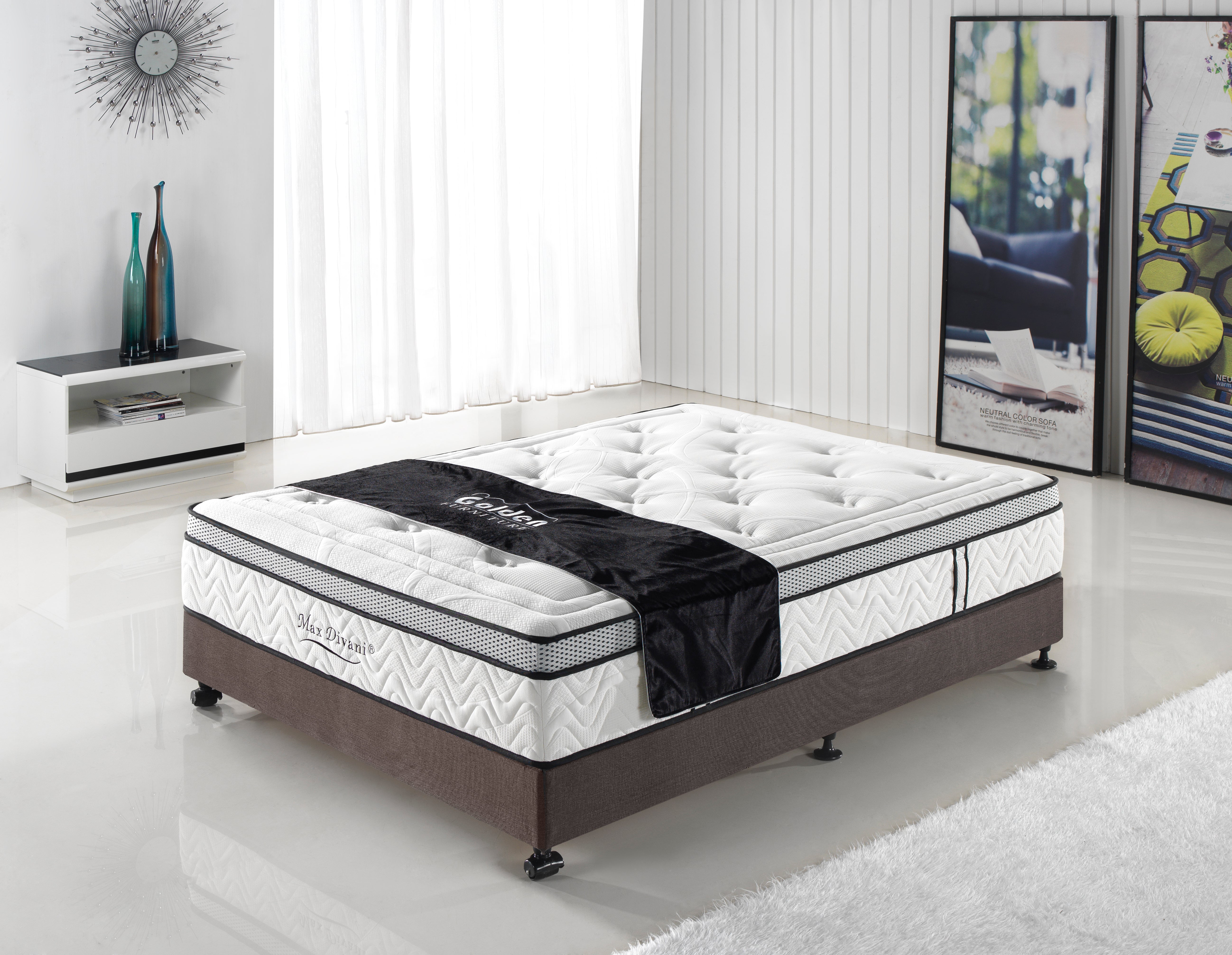 SleepyBeds: Premium 5 Zone Euro Top Pocket Spring Mattress and Strong Bed Base Combo