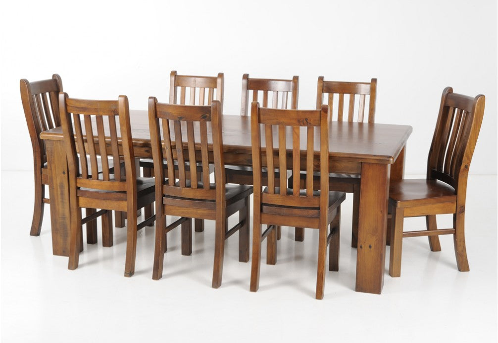 Adam Strong Pine Dining Table and chairs, Dining Suite by SRIPRASAR LIVING 1.5m/1.8m/2.1m/2.4m-NZ Pine